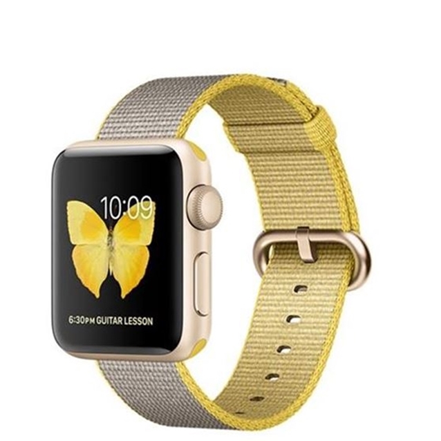 اپل واچ نسل2 اسپورت گلد کیس نایلون بند طوسی/ زرد38mm