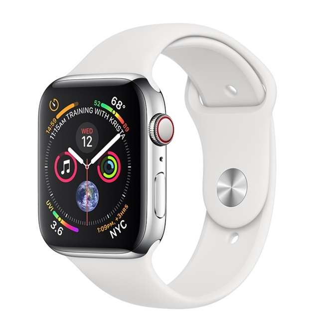 اپل واچ 4 استیل سیلور اسپورت بند سفید 44mm