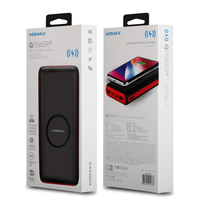 شارژر بی سیم و پاور بانک مومکس QPower 2X 20000mAh