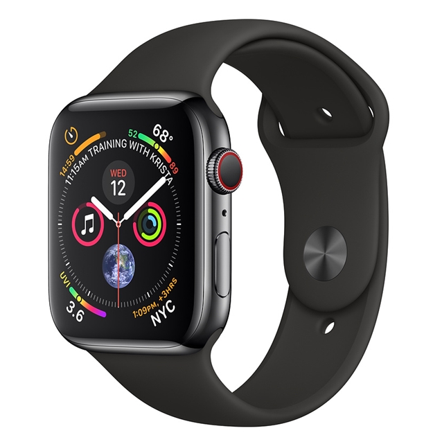 اپل واچ 4 استیل گری اسپورت بند مشکی 44mm