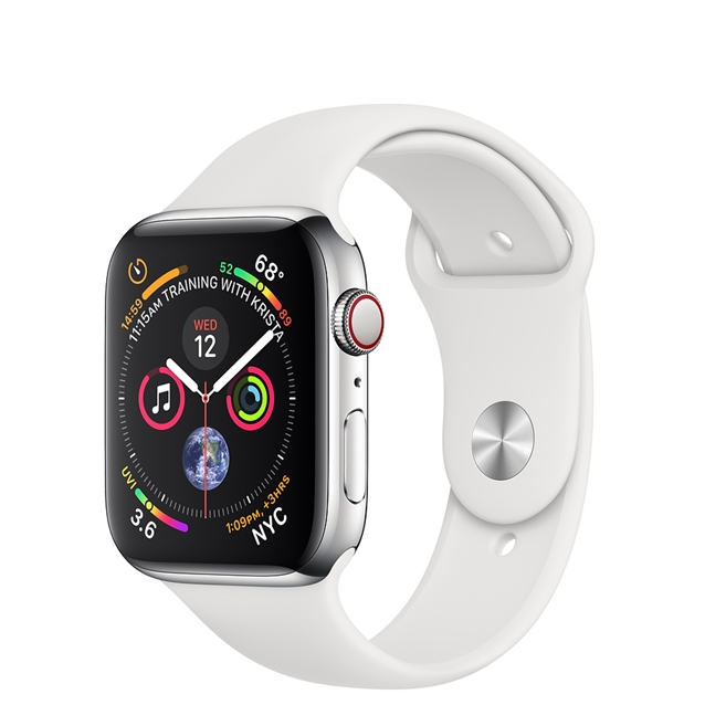 اپل واچ 4 استیل سیلور اسپورت بند سفید 40mm