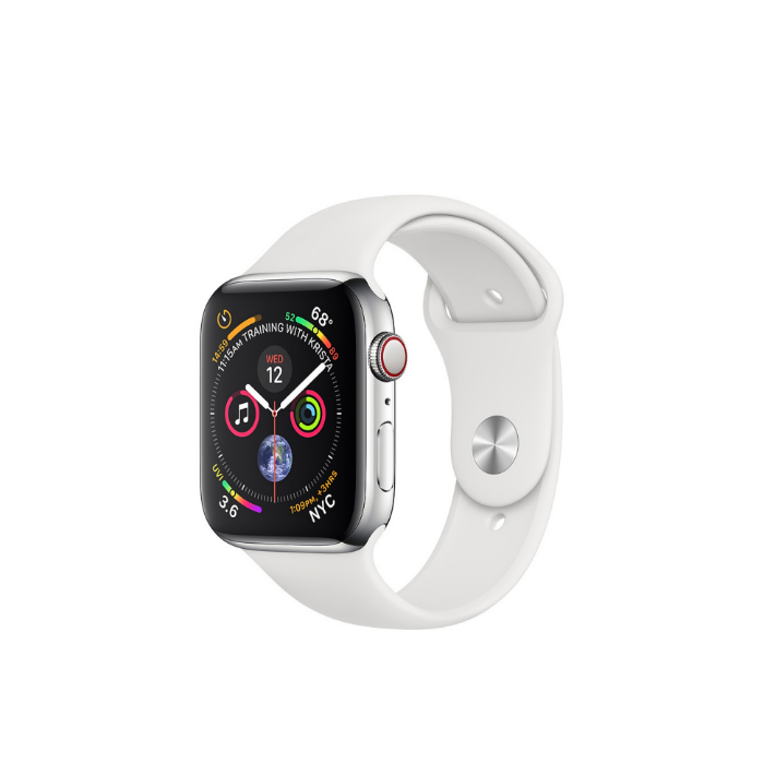 اپل واچ 4 استیل سیلور اسپورت بند سفید 40mm