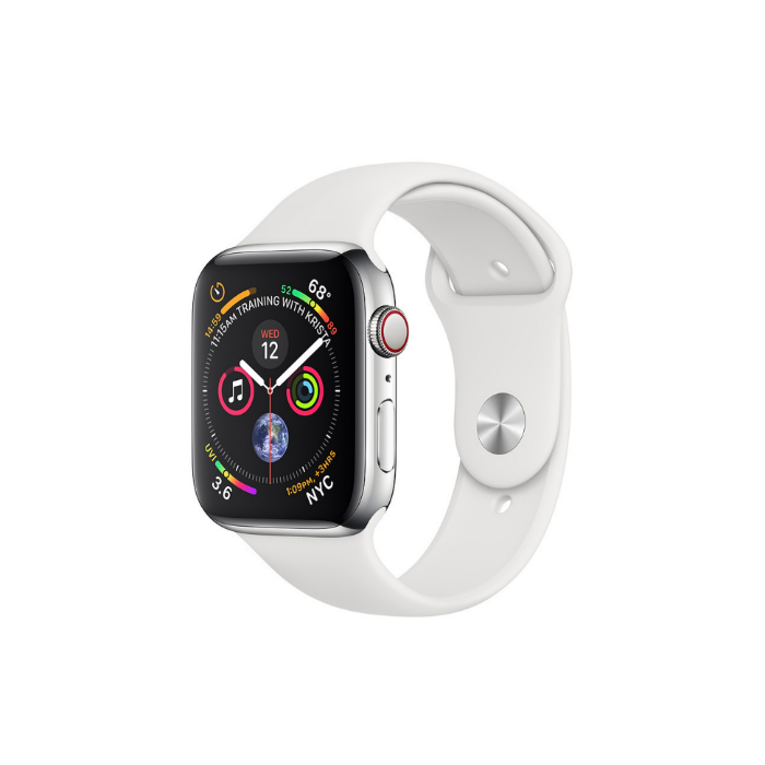 اپل واچ 4 استیل سیلور اسپورت بند سفید 44mm