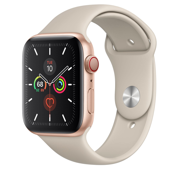 اپل واچ 5 سلولار آلومینیومی گلد اسپورت بند 44mm